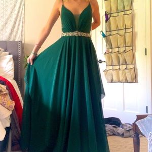 Flowing green prom dress
